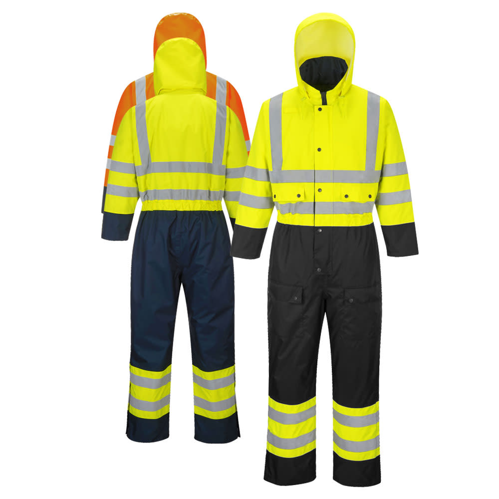 Portwest Yellow and Black Contrast Coverall Lined – Large - Flockneti
