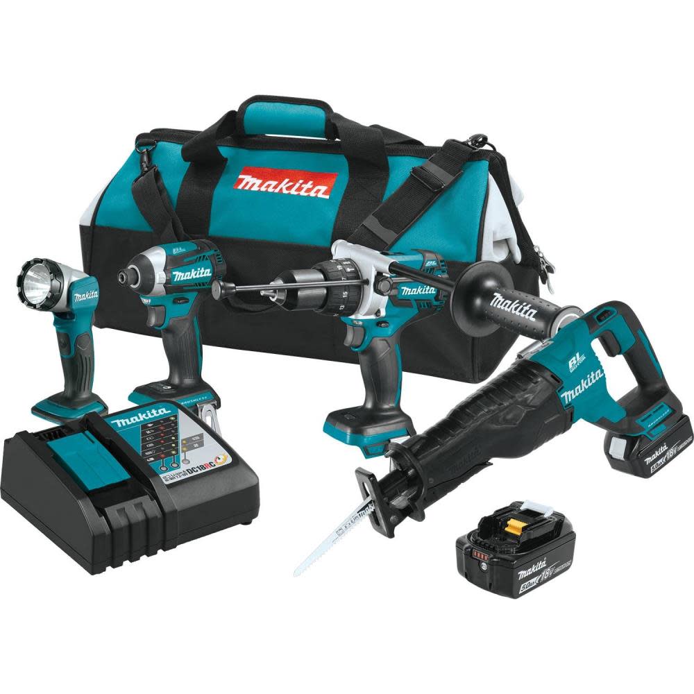 Makita 18V LXT Lithium-Ion Brushless Cordless 4-Pc. Combo Kit (5.0Ah) - Flockneti