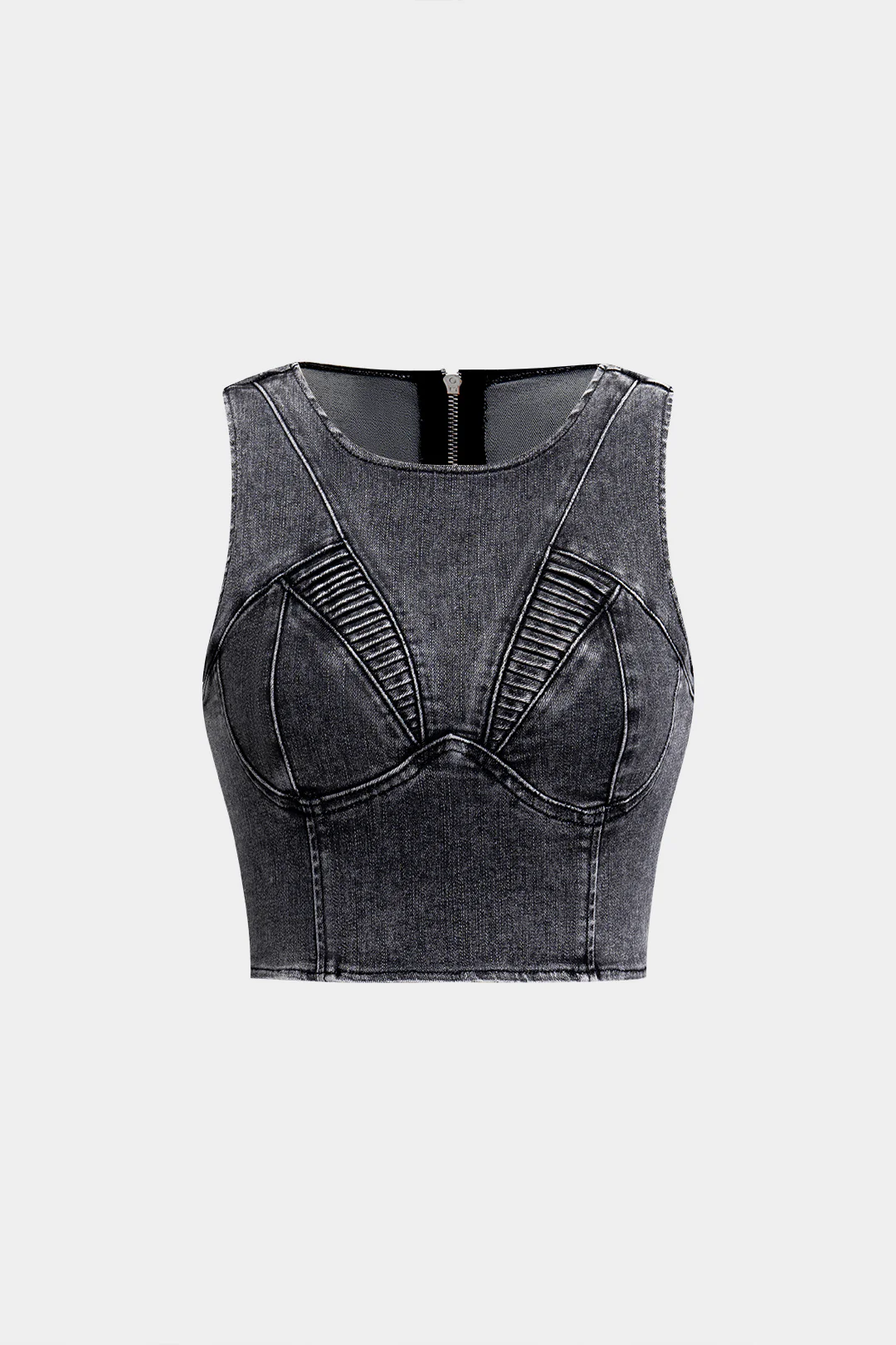 Denim Zipper Detail Bustier Tank Top - Flockneti