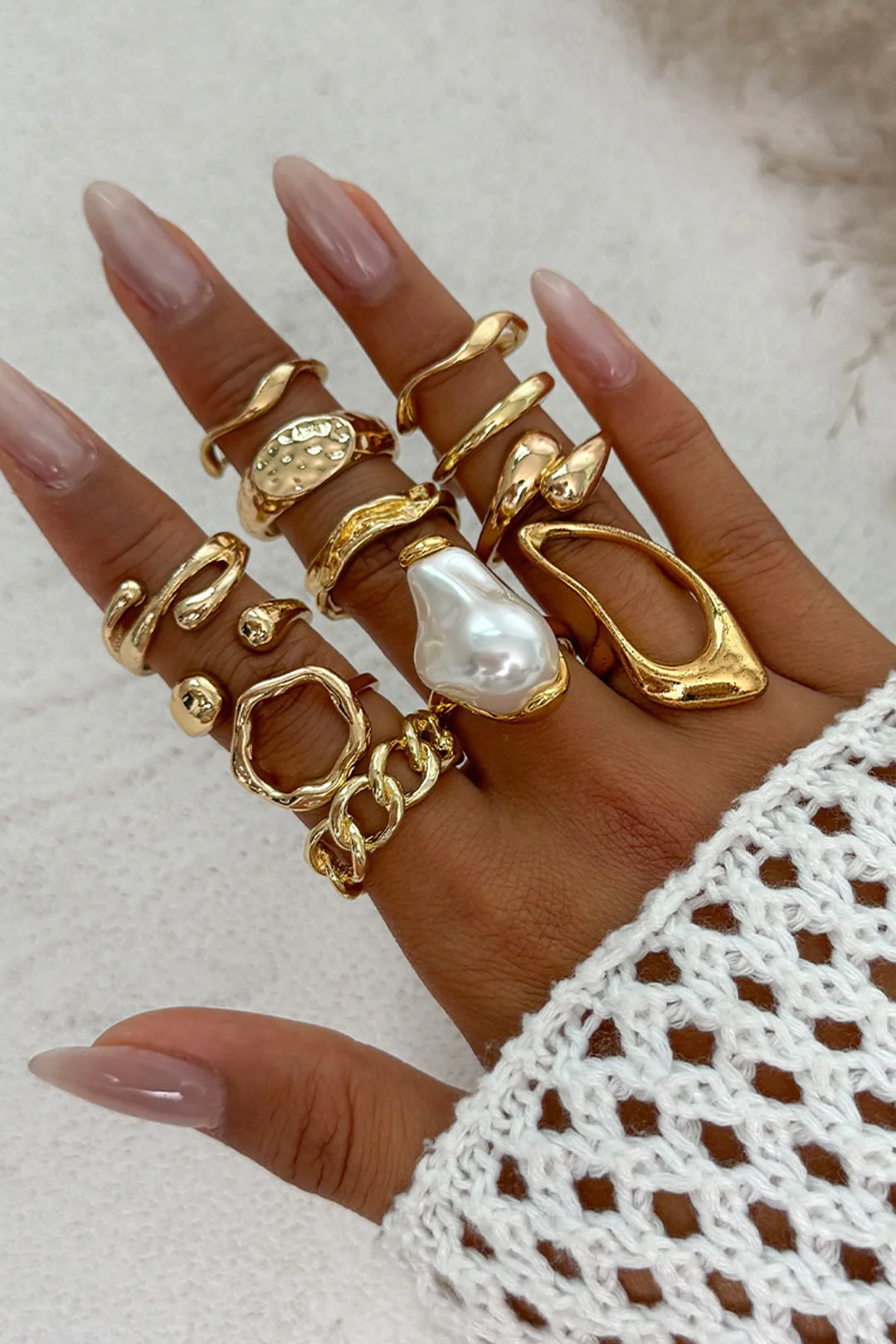Metal Pearl Irregular Rings - Flockneti