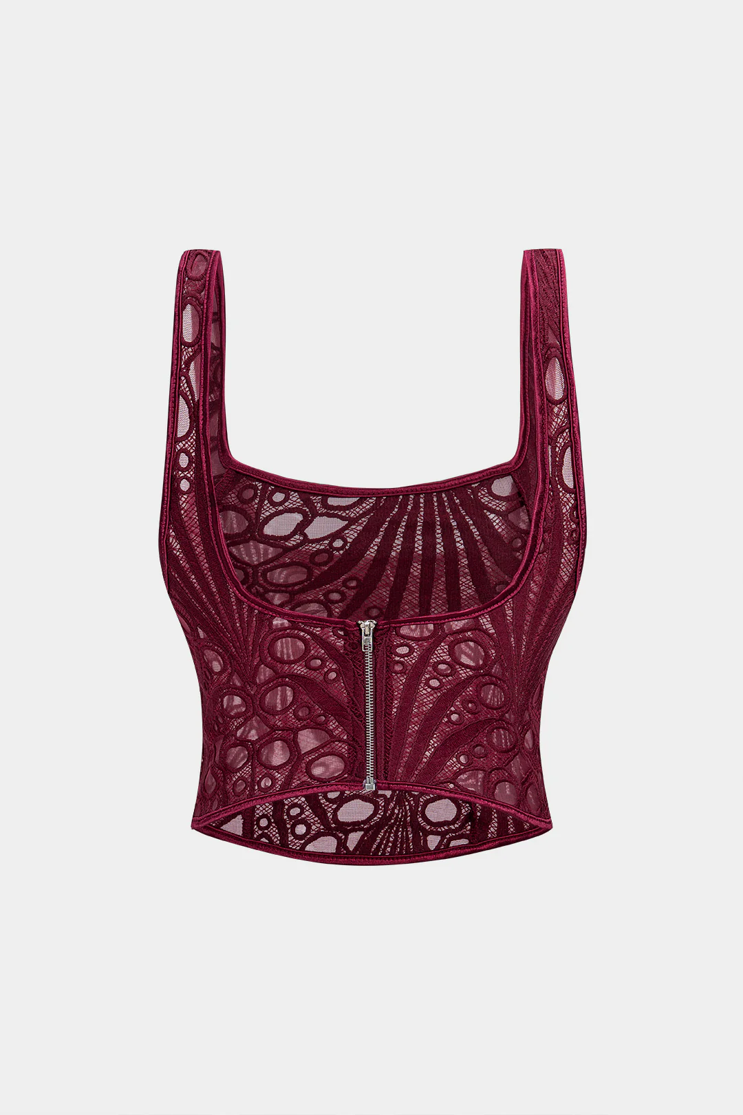 Embroidery Zipper Cut Out Square Neck Cami Top - Flockneti