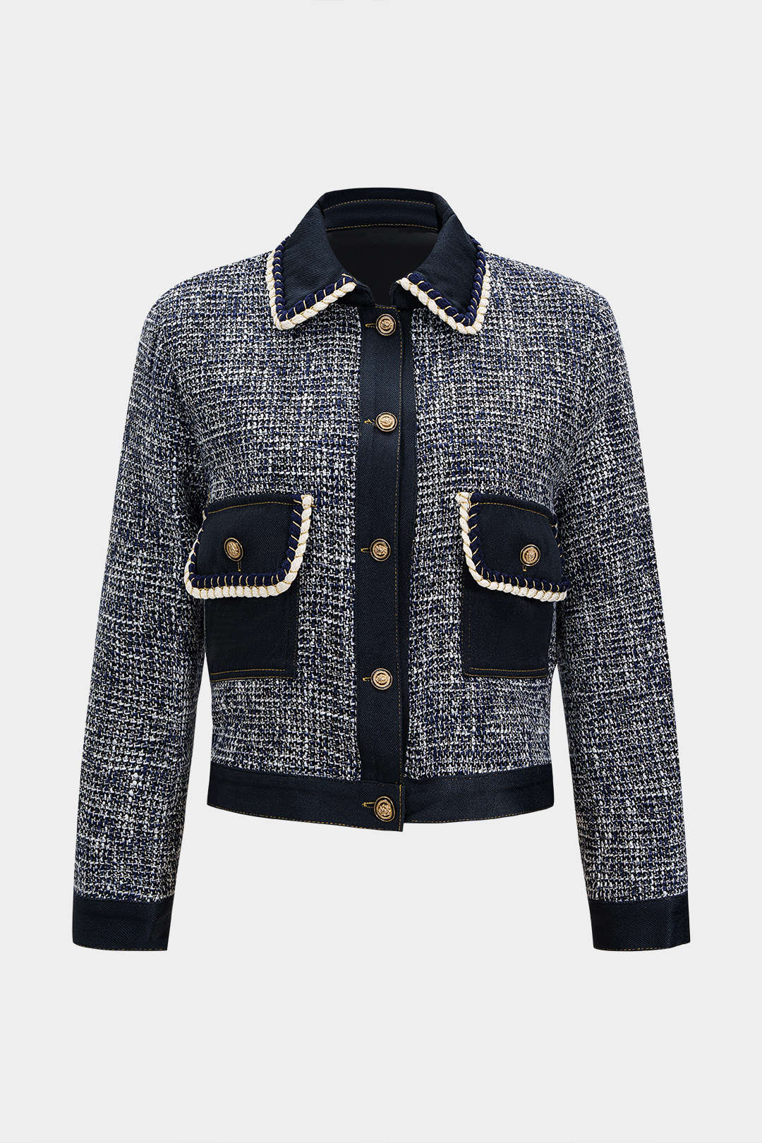 Denim Patchwork Button Pocket Coat - Flockneti