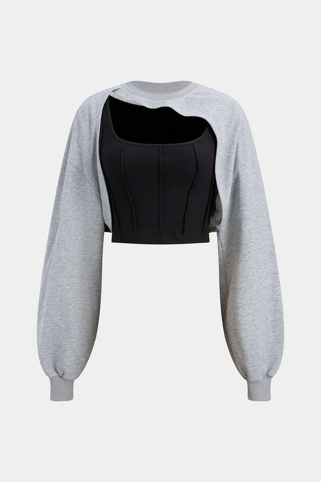 Contrast Asymmetrical Long Sleeve Sweatshirt - Flockneti