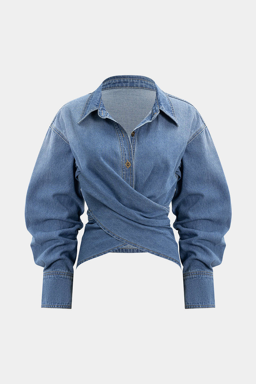 Denim Ruched Crossed Outerwear - Flockneti