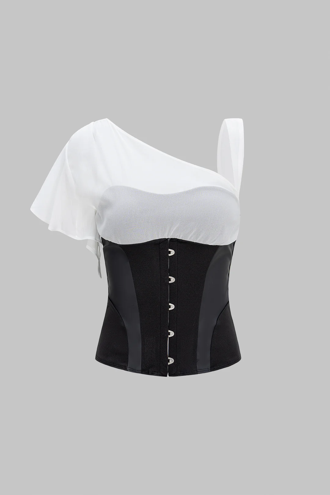 Patchwork Faux Leather Asymmetrical Short-Sleeve Shirt - Flockneti