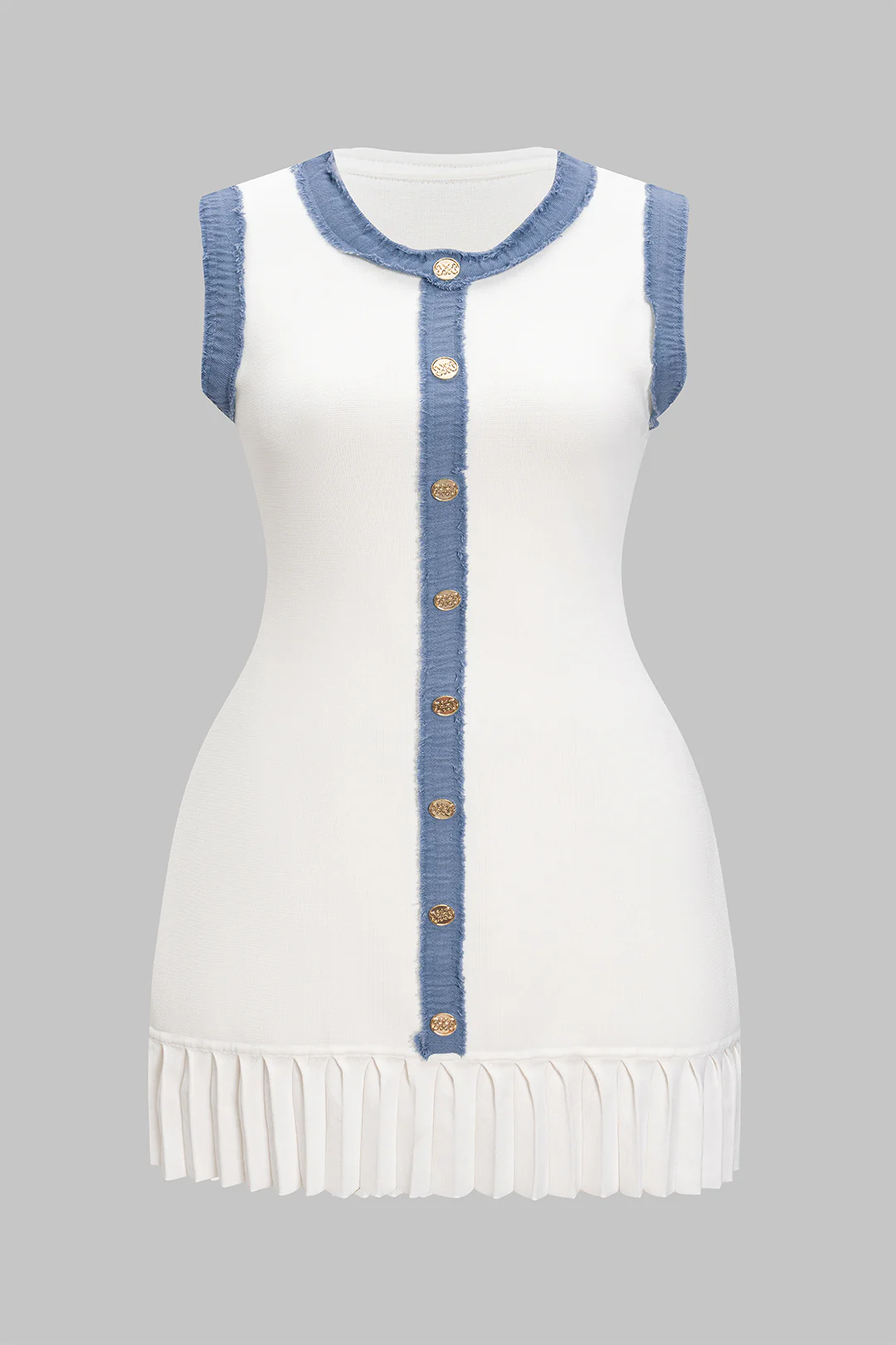 Plus Size Knit Patchwork Contrast Button Sleeveless Dress - Flockneti
