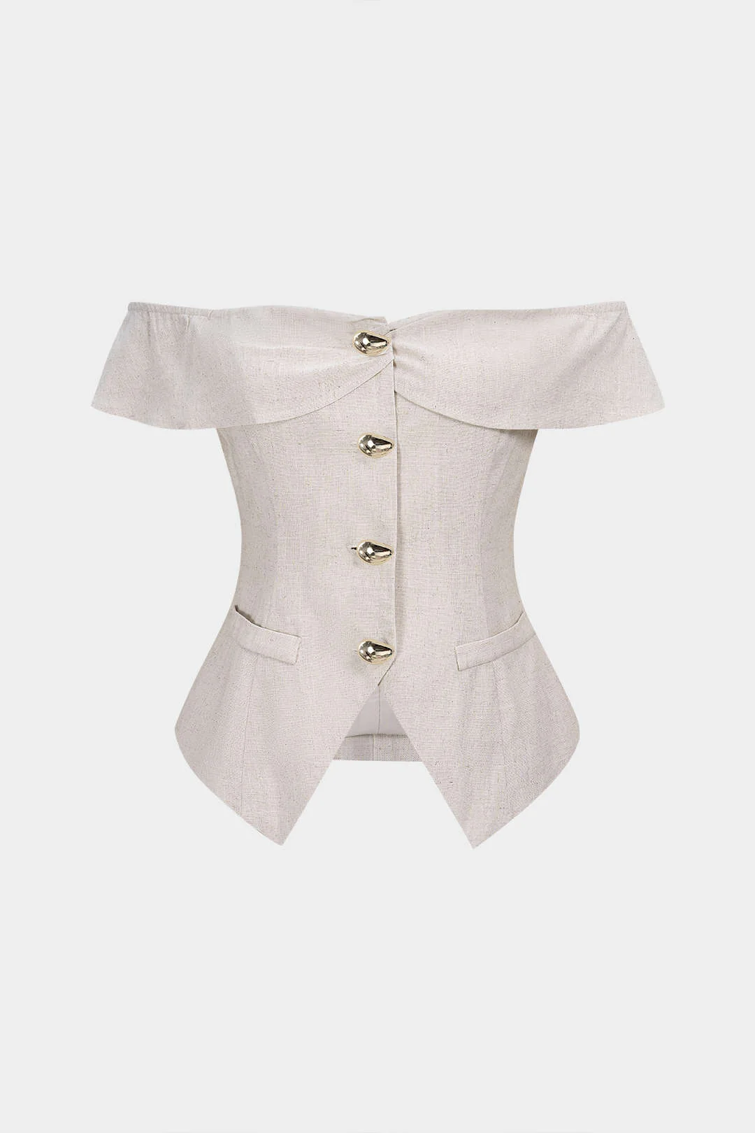 Linen Metallic Button Off-Shoulder Sleeveless Top - Flockneti