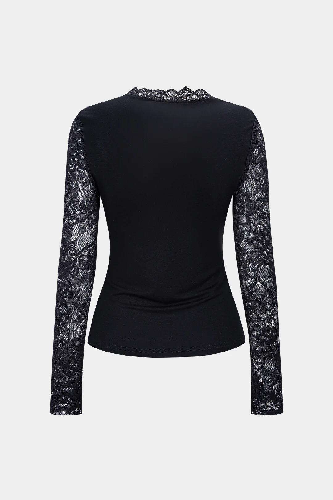 Lace Patchwork Ruched Long-Sleeve Top - Flockneti