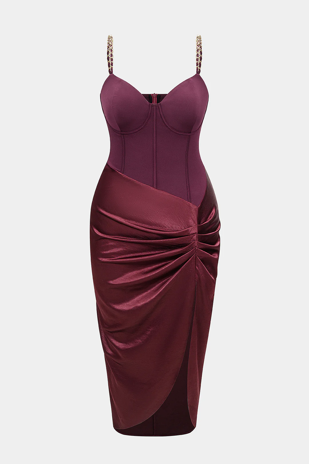 Plus Size Satin Patchwork Chain Slip Sleeveless Maxi Dress - Flockneti