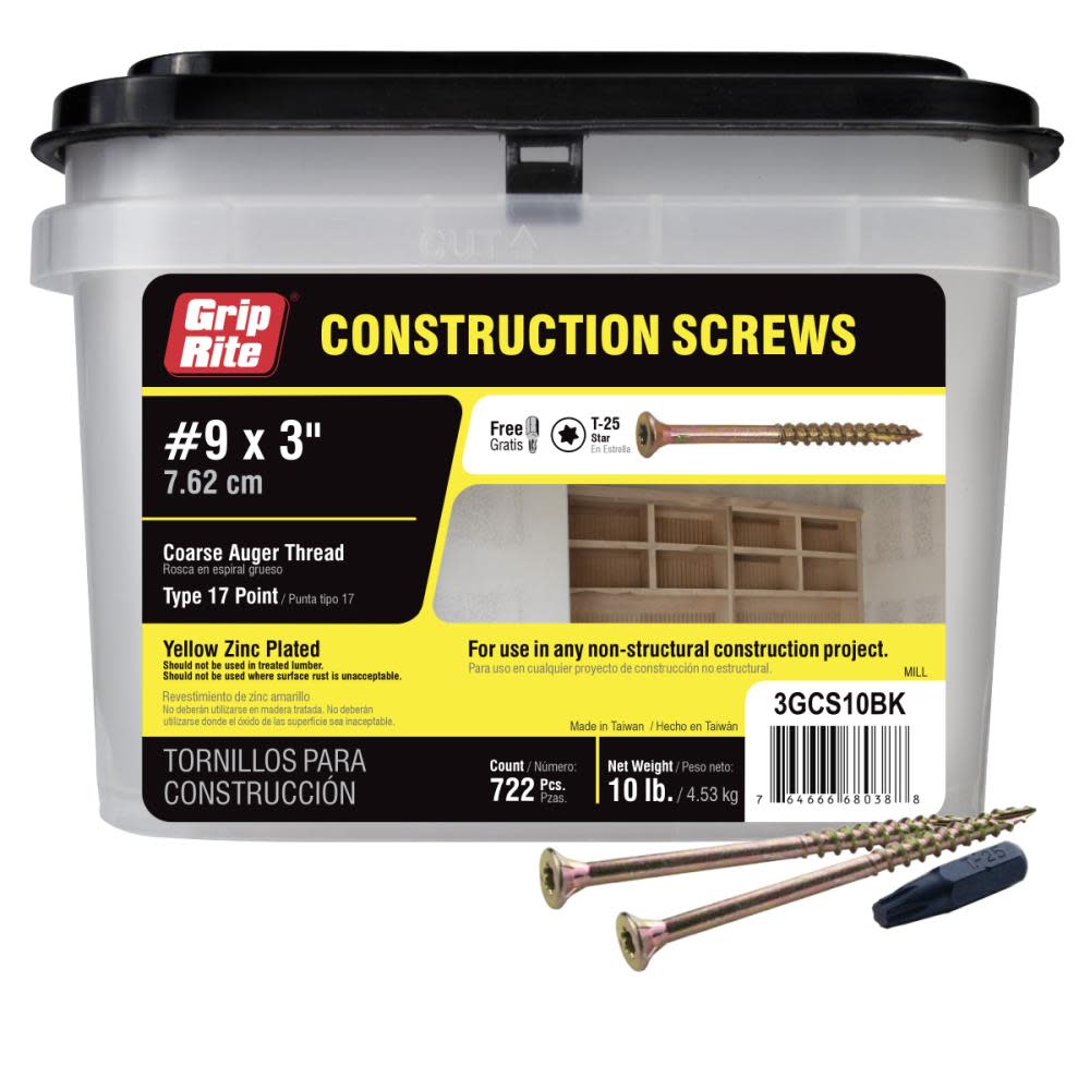Grip Rite 10-Lb #9 x 3-in Bugle-Head Yellow Zinc Type 17 Star-Drive Interior Wood Screw - Flockneti