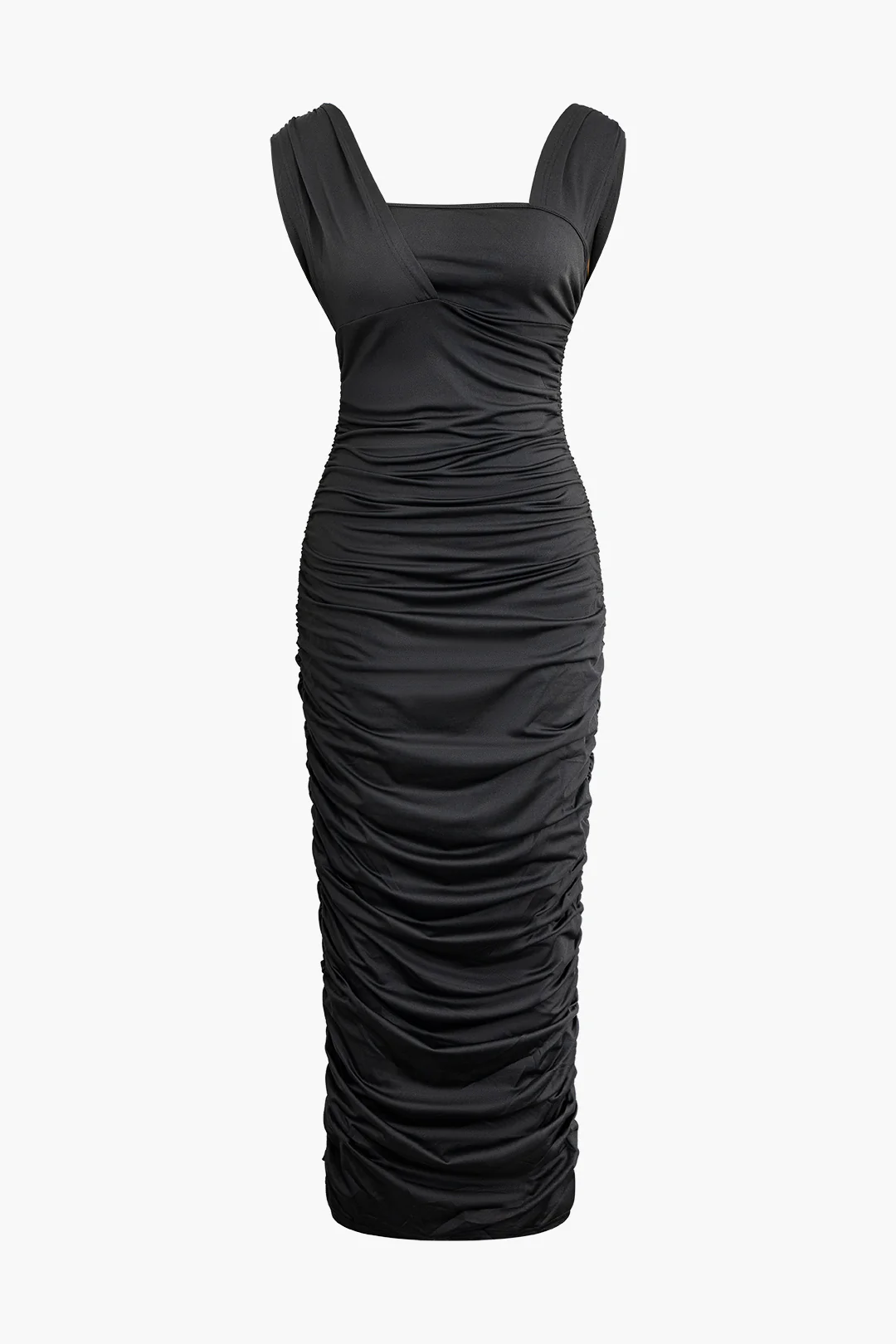 Asymmetrical Ruched Backless Sleeveless Maxi Dress - Flockneti