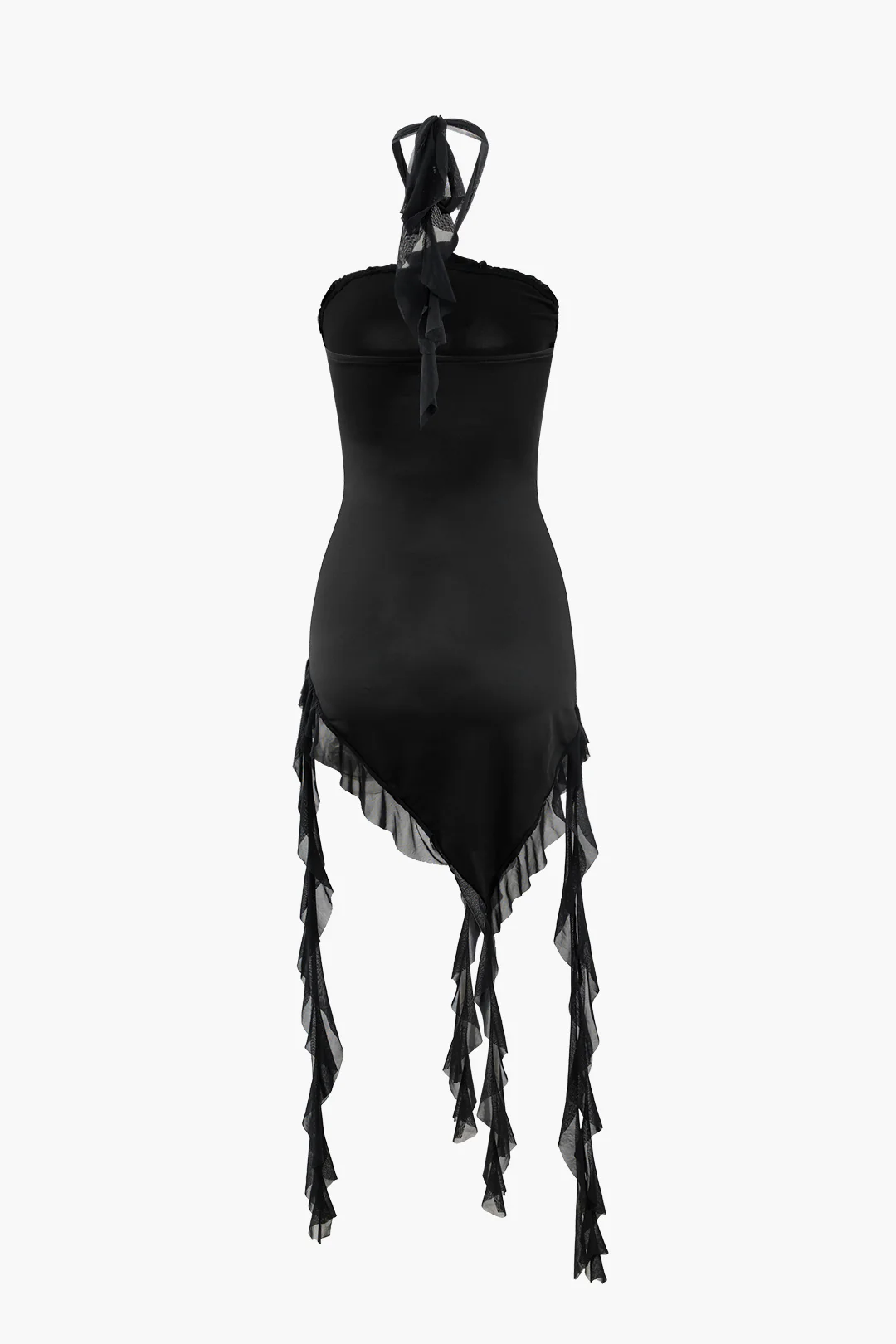 3D Flower Decor Backless Ruffle Halter Neck Sleeveless Mini Dress - Flockneti