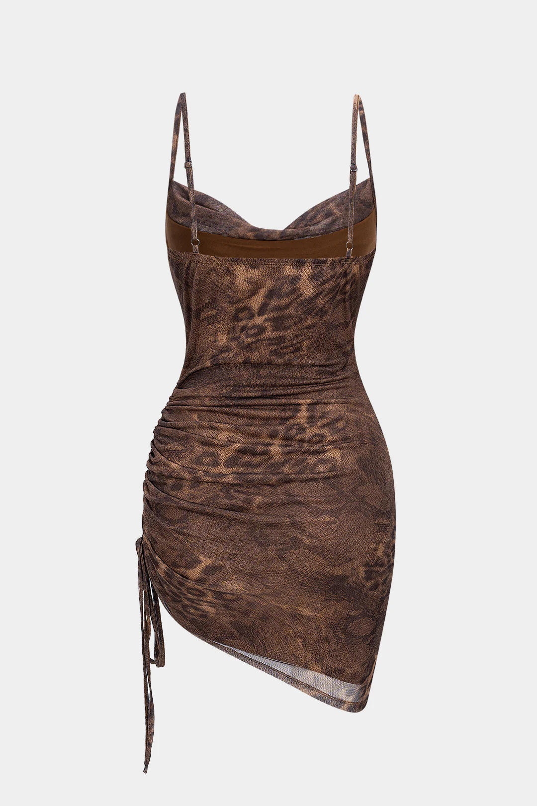 Mesh Ruched Drawstring Slip Sleeveless Mini Dress - Flockneti