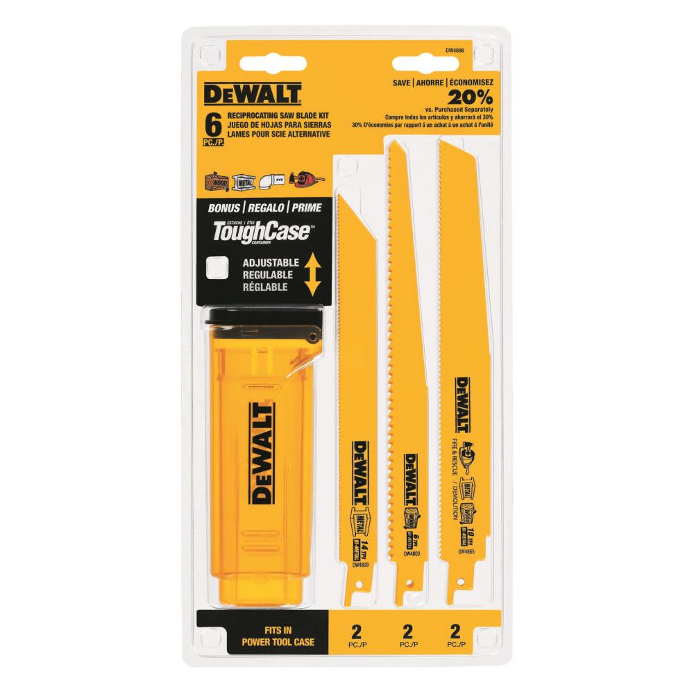 DEWALT Bi-Metal Reciprocating Saw Blade 6-Pack with Telescoping Case - Flockneti
