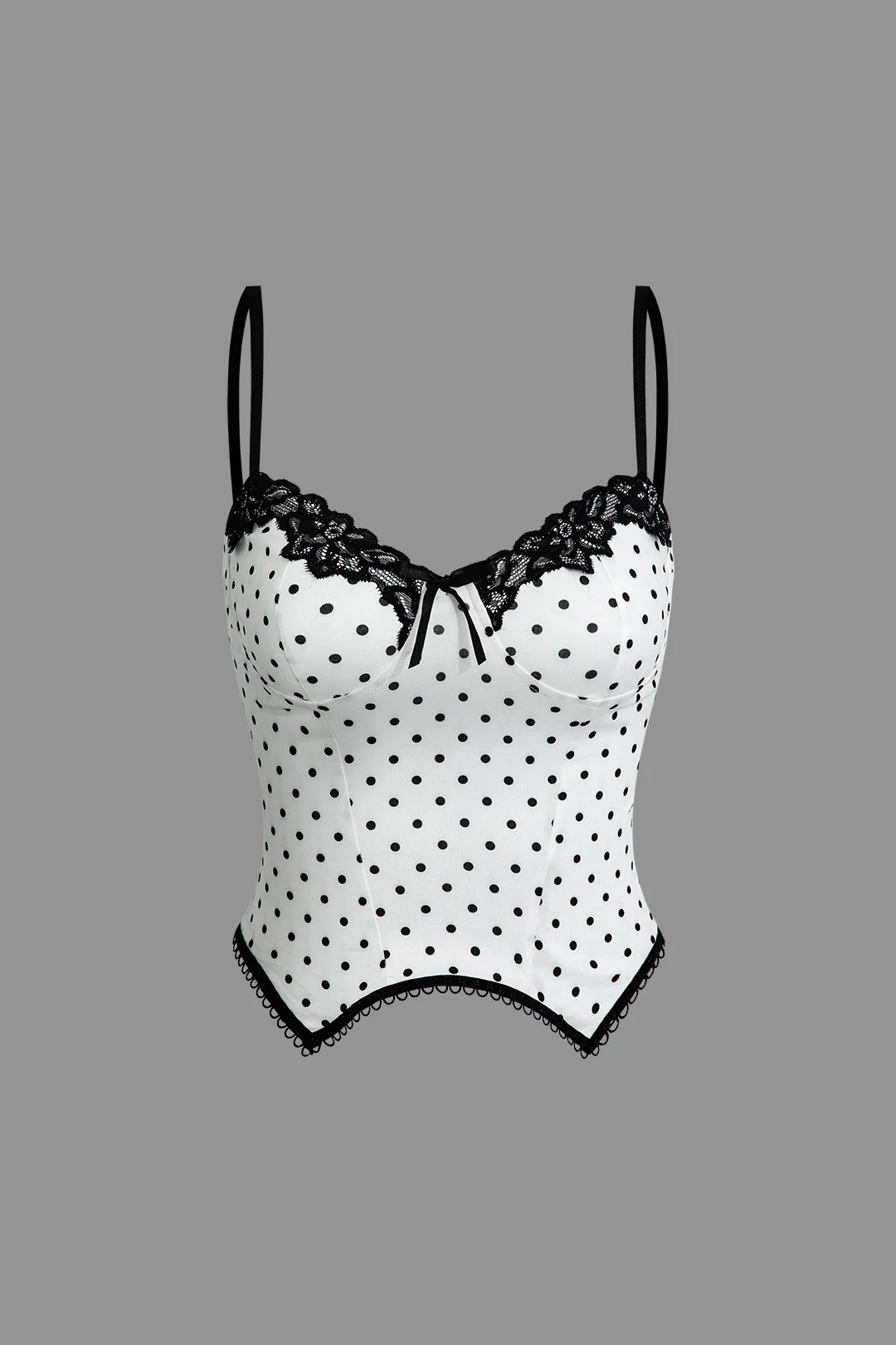 Lace Trim Polka Dots Print Asymmetrical Cami Top - Flockneti