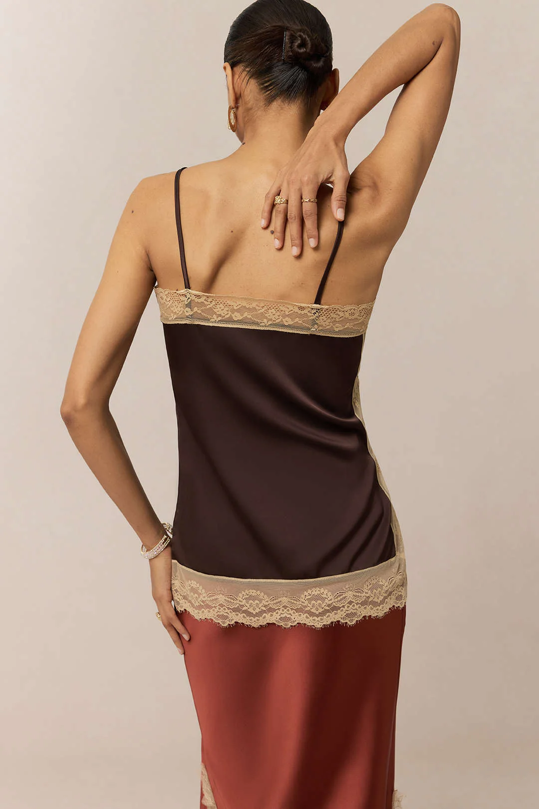 Satin Patchwork Lace Trim Cami Top - Flockneti