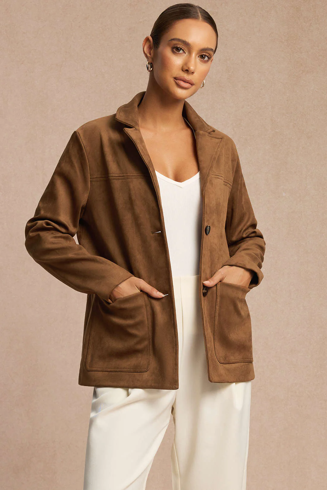 Suede Notched Lapel Blazer - Flockneti