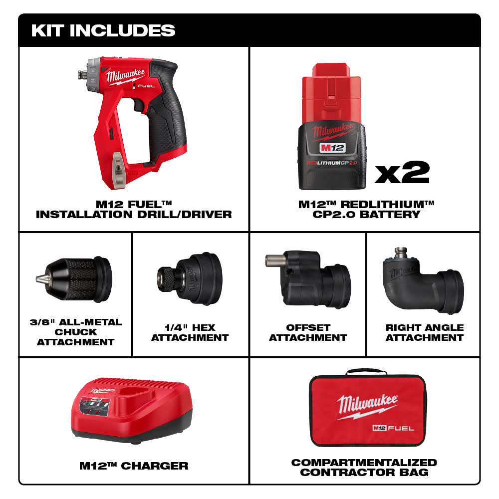 Milwaukee M12 FUEL Installation Drill/Driver Kit - Flockneti