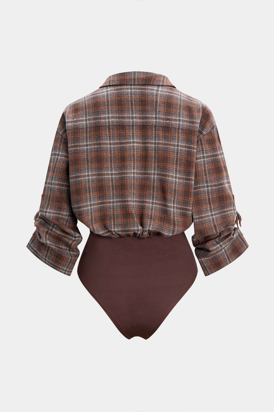 Plaid Print V-Neck Long Sleeve Bodysuit - Flockneti