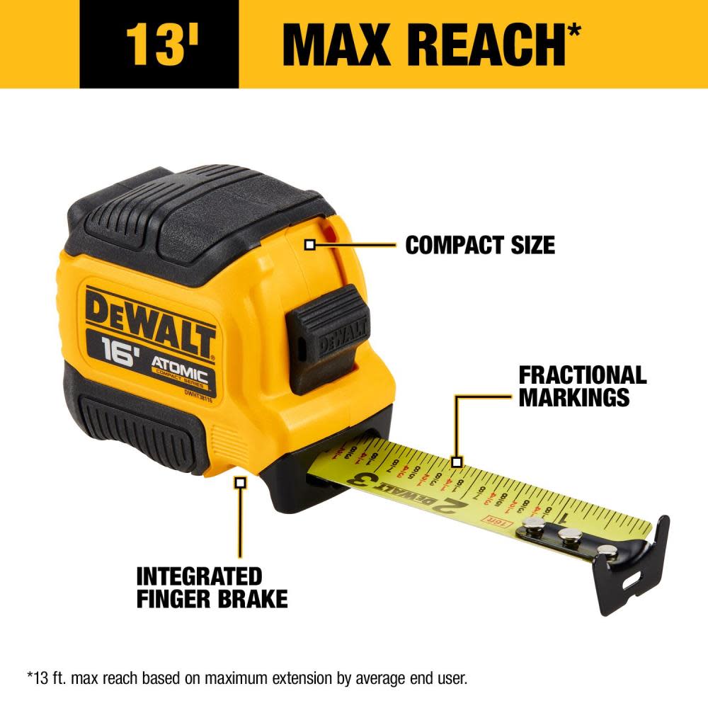 DEWALT ATOMIC Compact Series 16′ Tape Measure - Flockneti