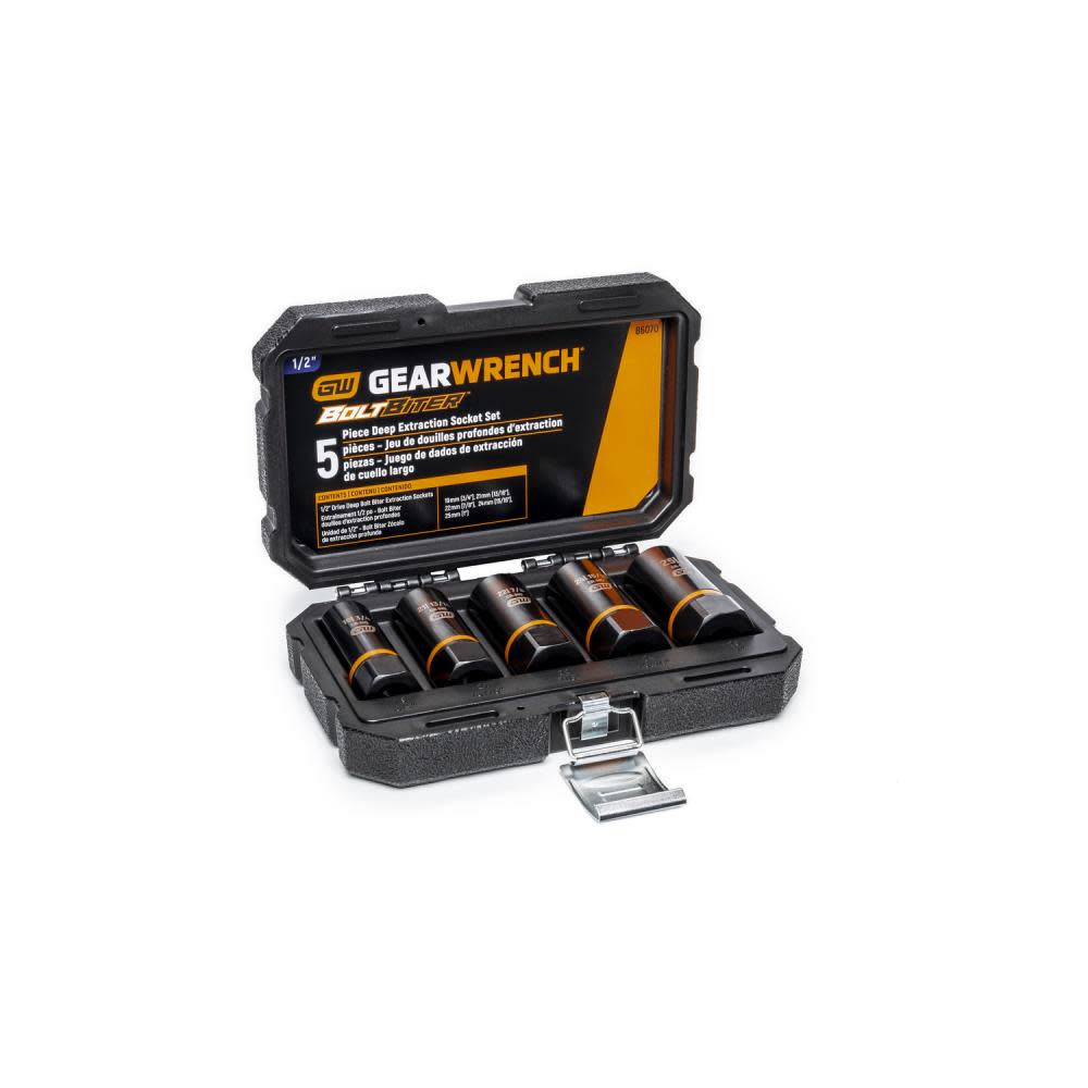 GEARWRENCH 5 Pc 1/2″ Drive Bolt Biter Deep Extraction Socket Set - Flockneti