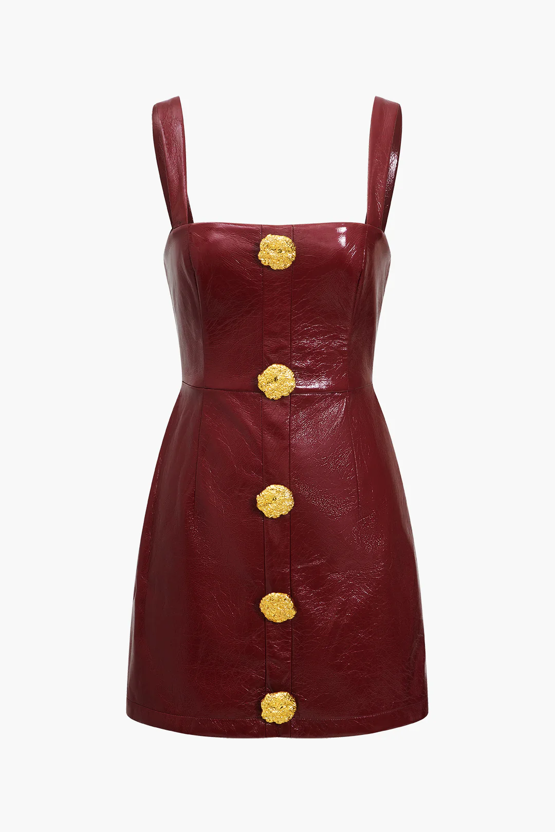 Solid Faux Leather Strap Mini Dress - Flockneti