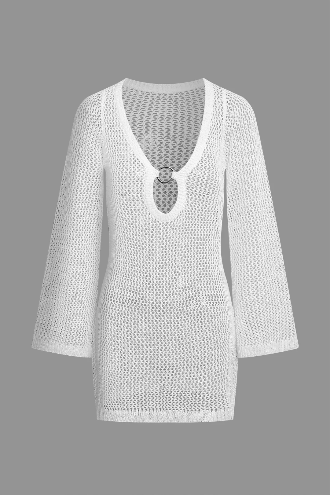 Knit Hollow Out Long Sleeve Dress - Flockneti