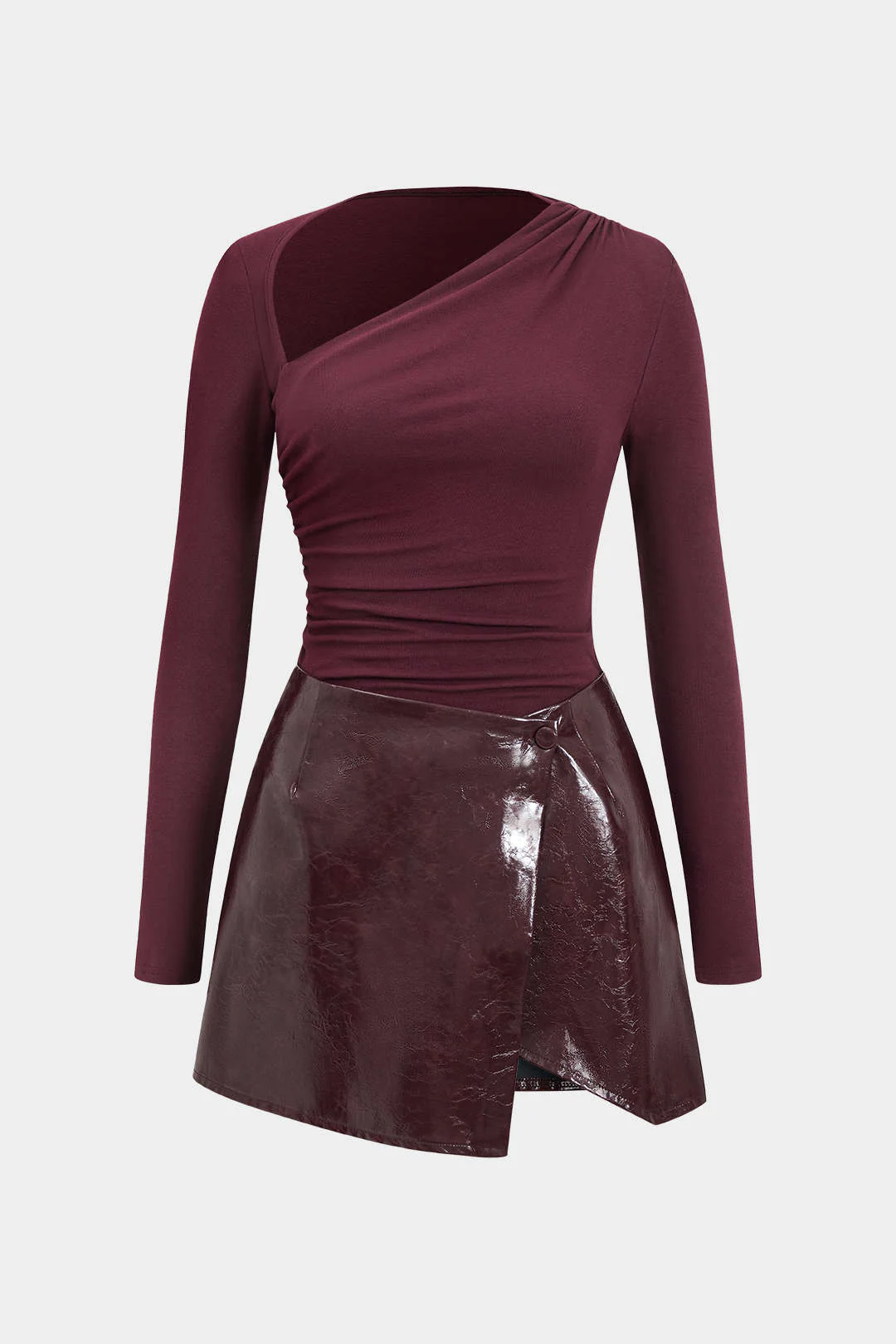 Faux Leather Patchwork Long Sleeve Mini Dress - Flockneti