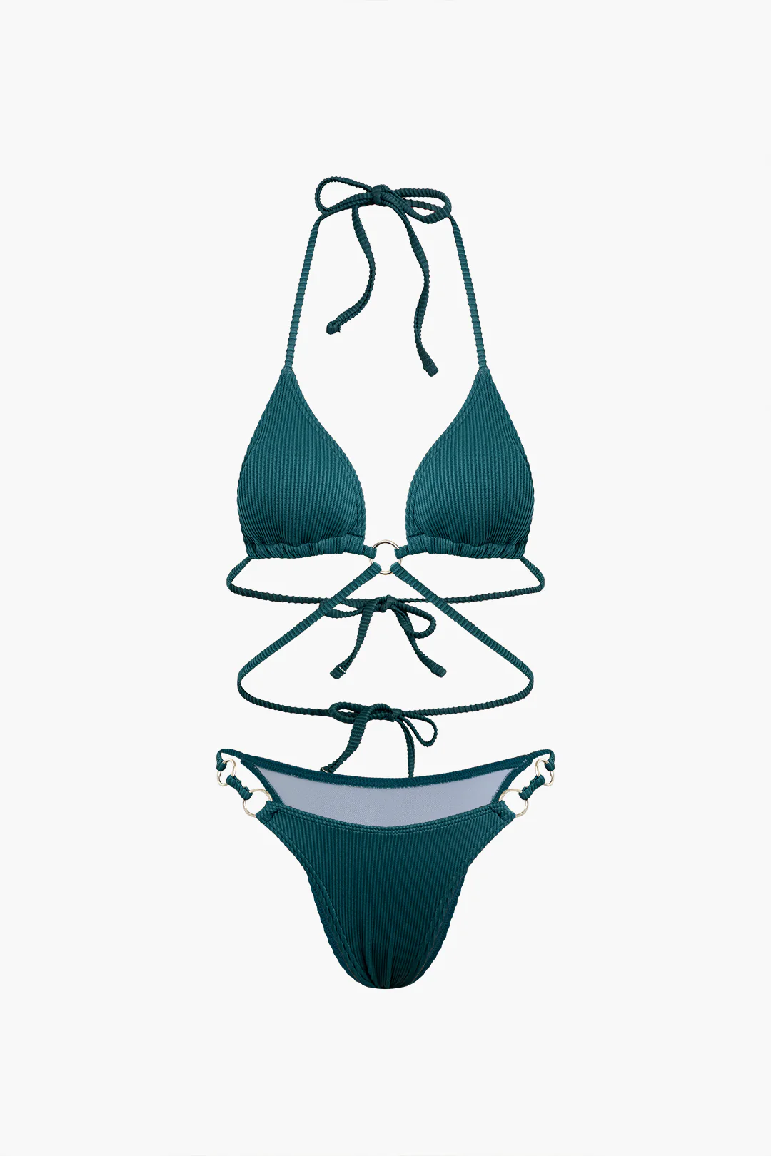 Halter Neck Tie Up Backless Striped Bikini Set - Flockneti