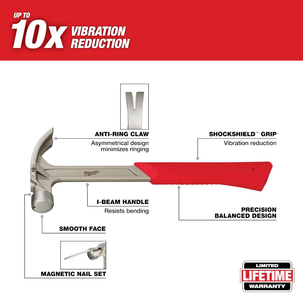 Milwaukee 16oz Smooth Face Hybrid Claw Hammer - Flockneti