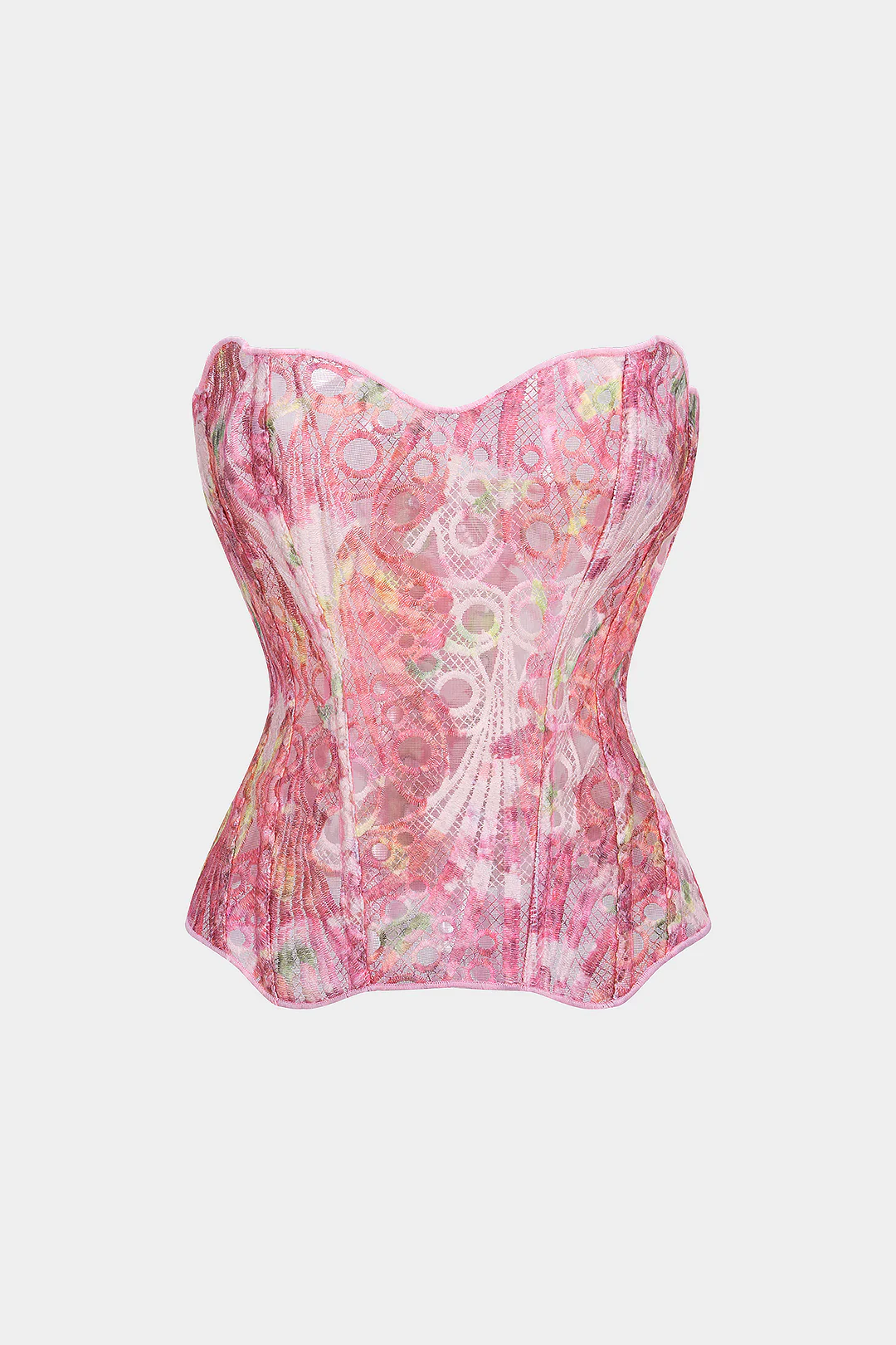 Floral Print Jacquard Patchwork Textured Tie Back Tube Top - Flockneti