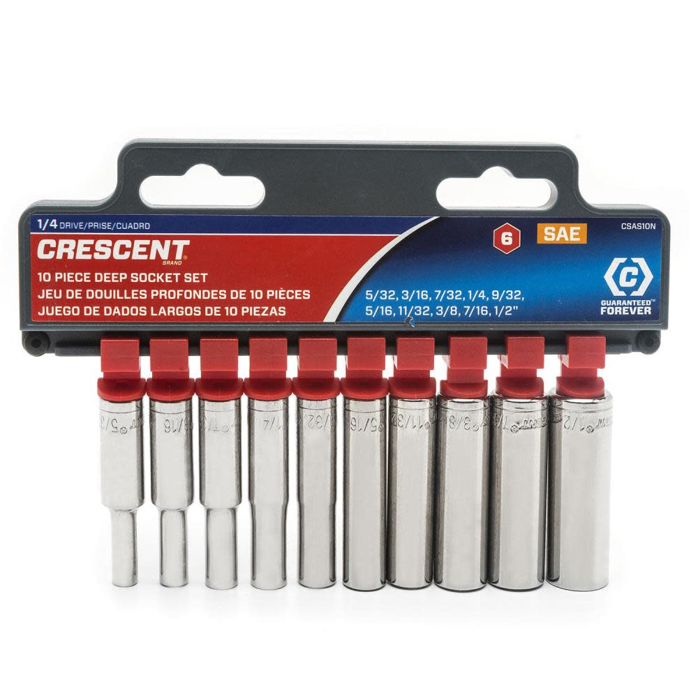 Crescent 10 pc 1/4 Drive 6 Point Deep SAE Socket Set - Flockneti