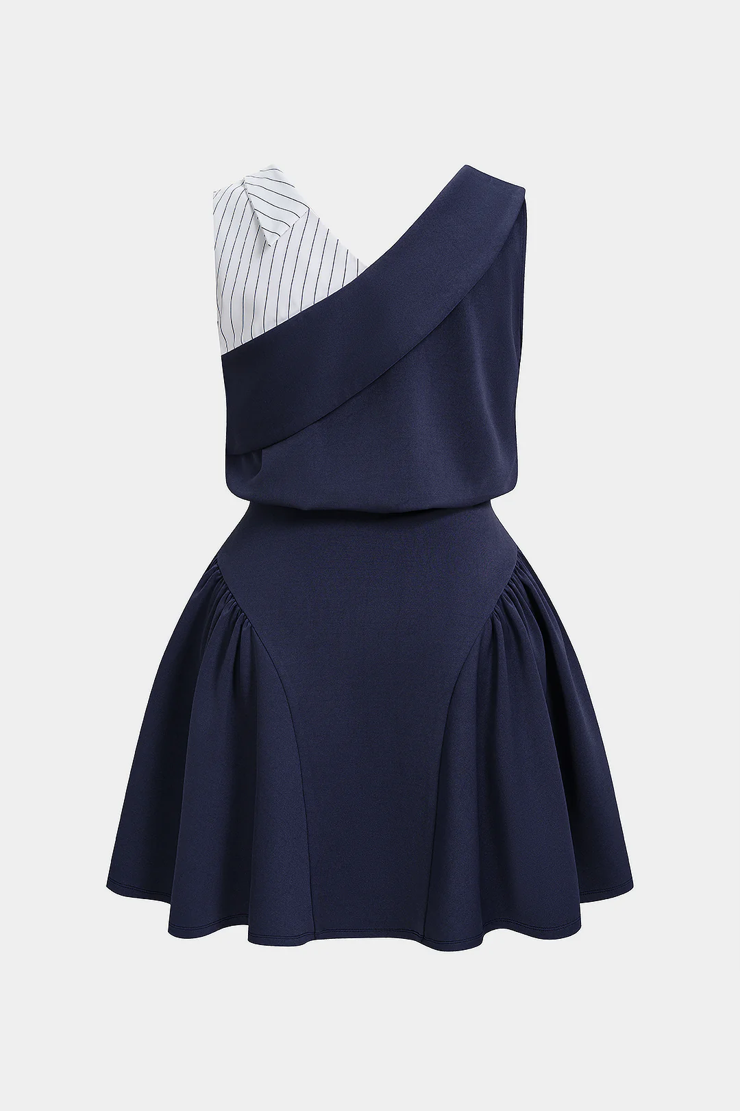 Plus Size Striped Contrast V-Neck Ruched Sleeveless Mini Dress - Flockneti