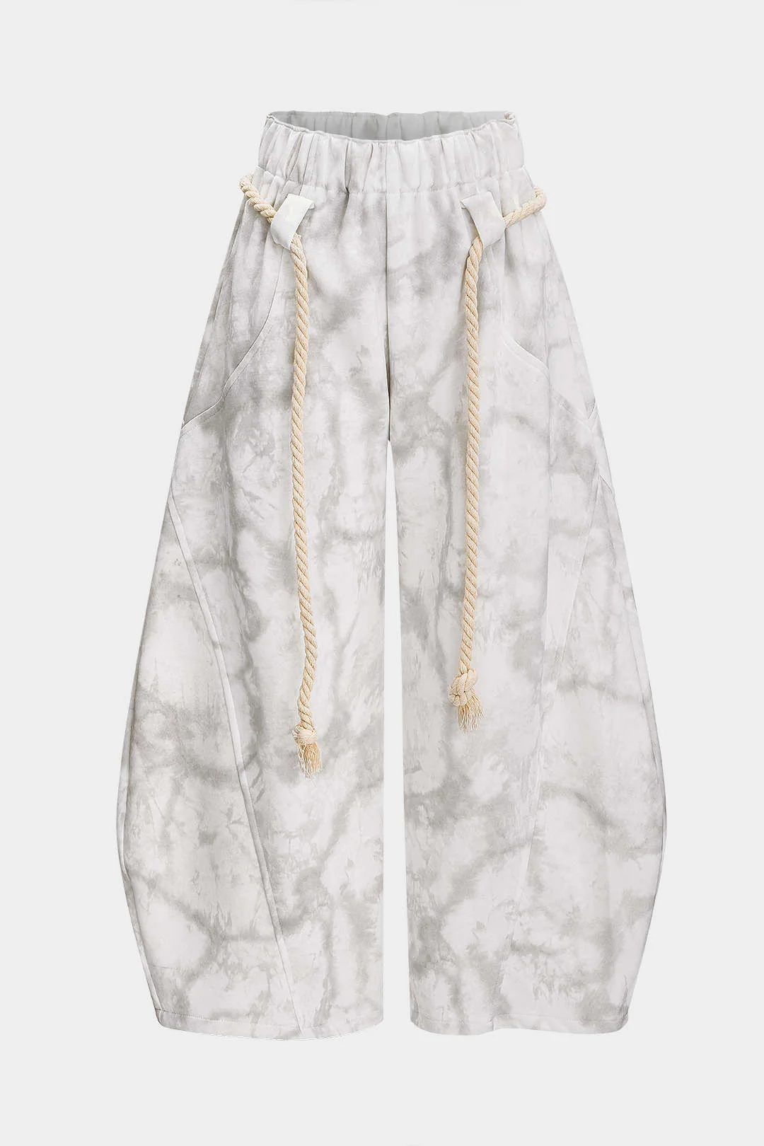 Marble Tie Dye Print Tie-Up Wide Leg Trousers - Flockneti