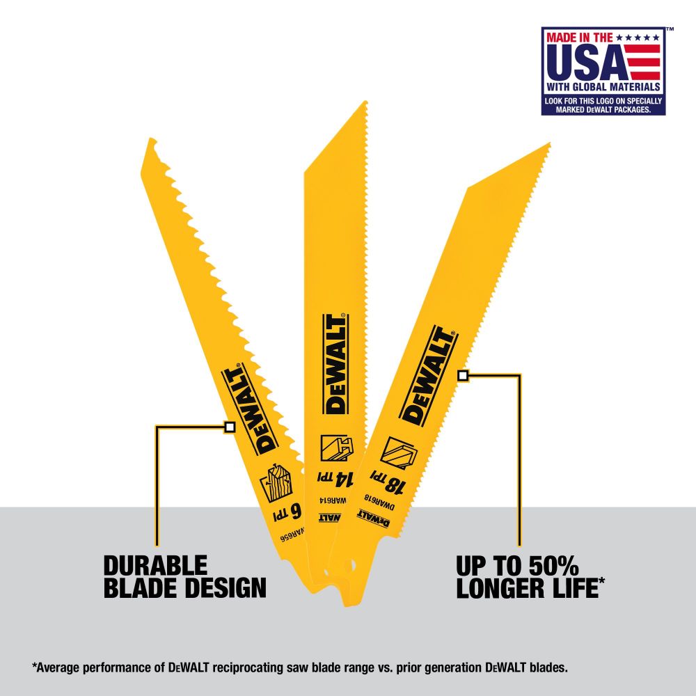 DEWALT Reciprocating Saw Blades Bi-Metal Tough Case Set 15pc - Flockneti