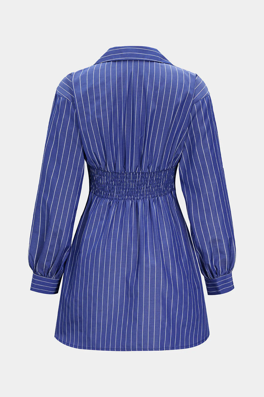 Stripes Print Button Ruched Smocked Long Sleeve Mini Dress - Flockneti