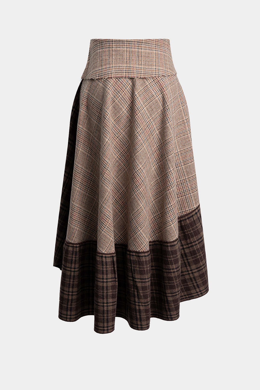 Plaid Print Contrast Asymmetrical Skirt - Flockneti