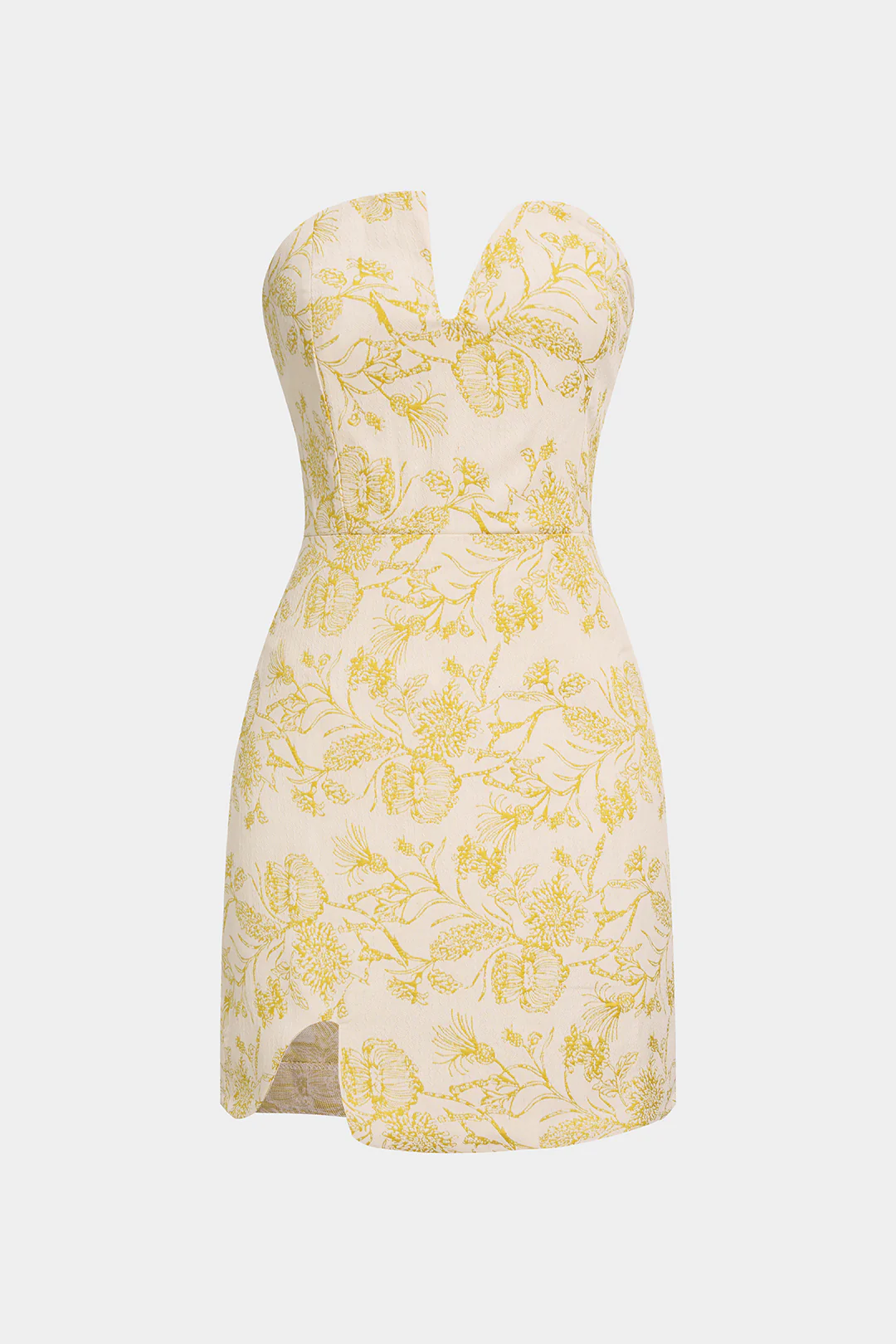 Floral Textured Asymmetrical Zipper Strapless Sleeveless Mini Dress - Flockneti