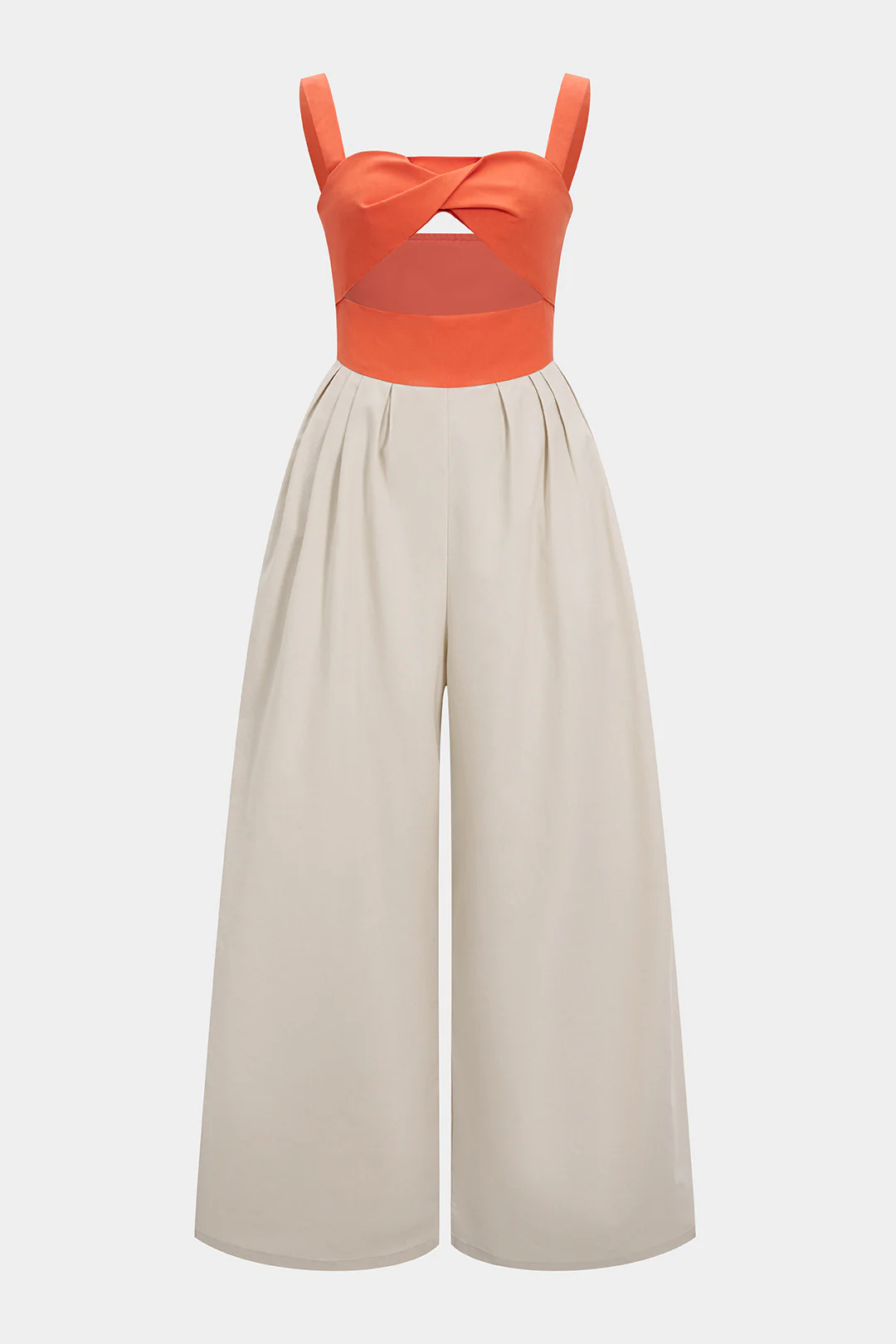 Contrast Cut Out Twist Knot Sleeveless Jumpsuit - Flockneti
