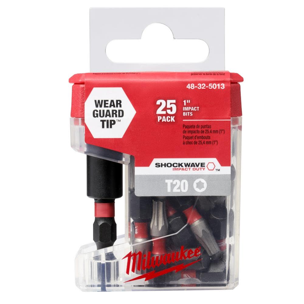 Milwaukee SHOCKWAVE Impact T20 Insert Bits with Bit Holder 25PK - Flockneti