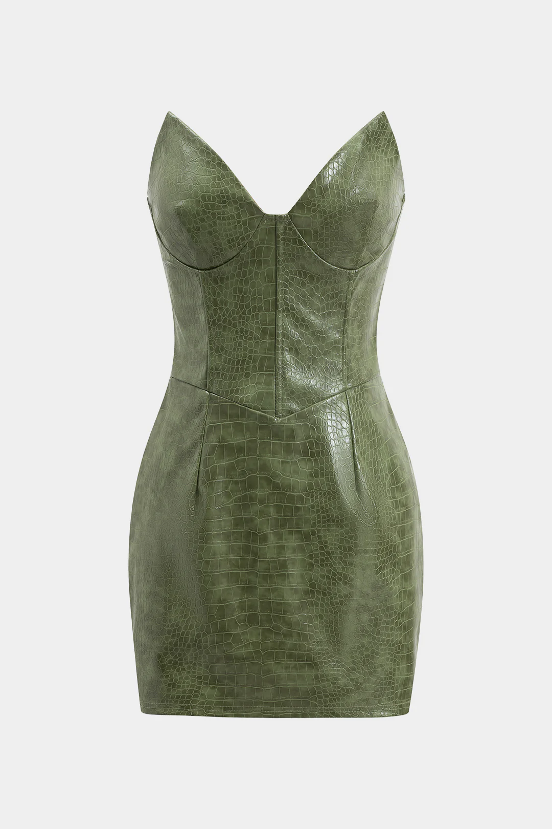 Crocodile Skin Print Faux Leather Strapless Sleeveless Mini Dress - Flockneti