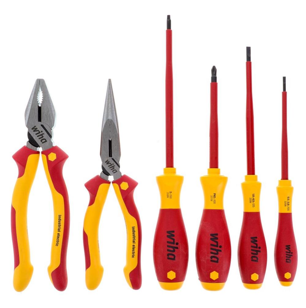 Wiha Insulated Industrial Pliers Cutters and Screwdriver Set 6 Piece - Flockneti