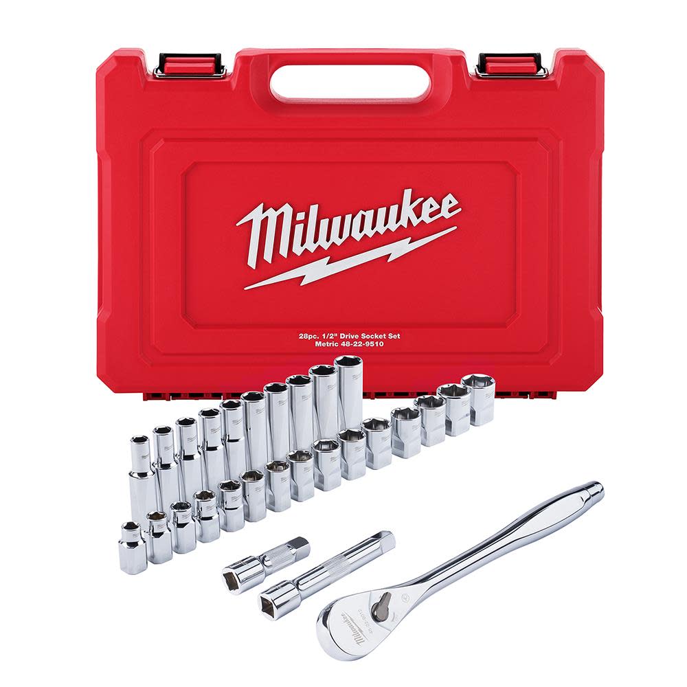 Milwaukee 28 pc. 1/2 in. Socket Wrench Set (Metric) - Flockneti