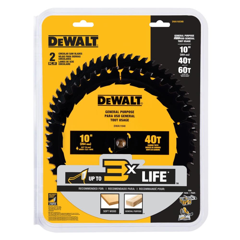 DEWALT Circular Saw Blade 10″ 60T & 40T 2pk - Flockneti