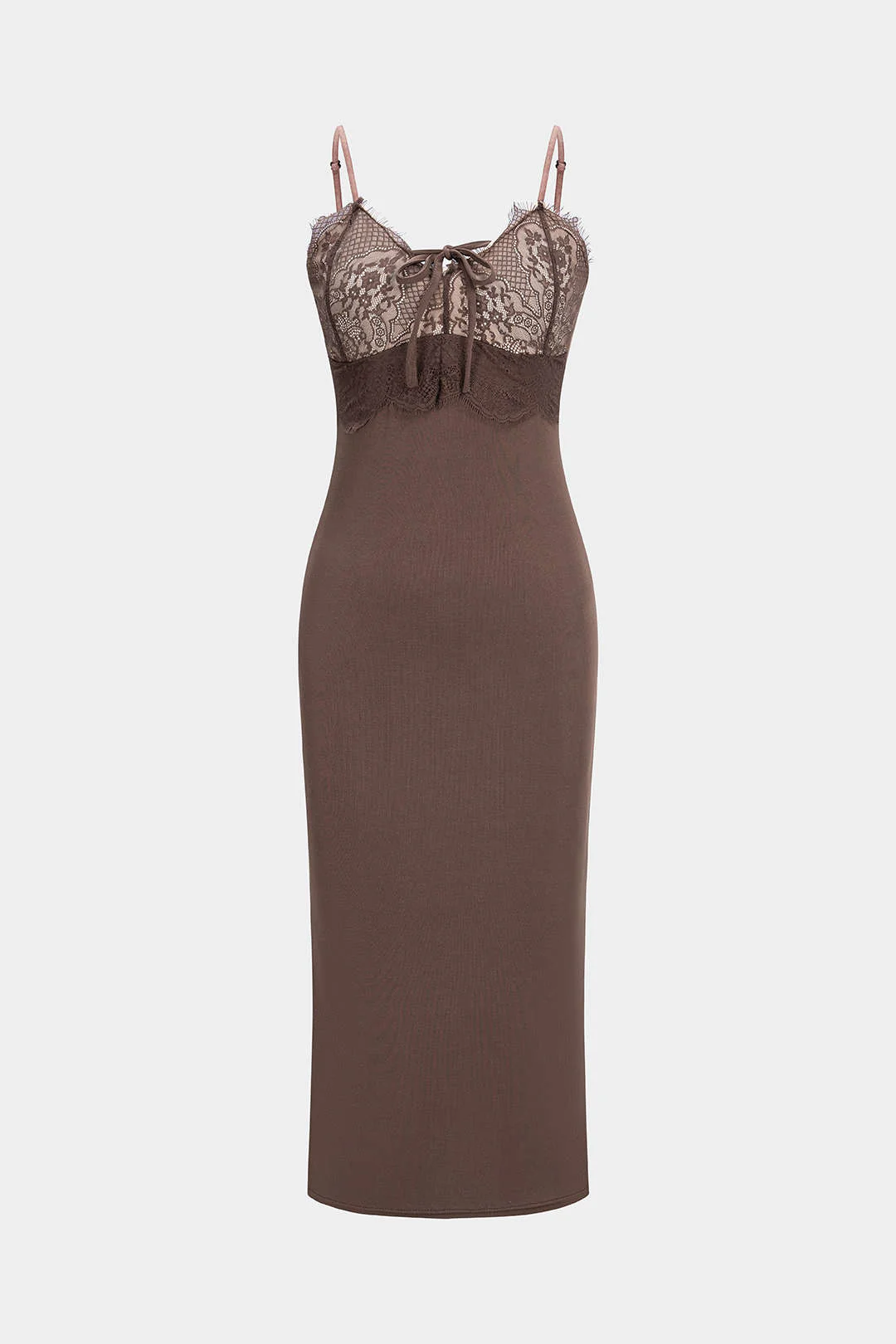 Patchwork Lace Tie-Up Slip Sleeveless Midi Dress - Flockneti