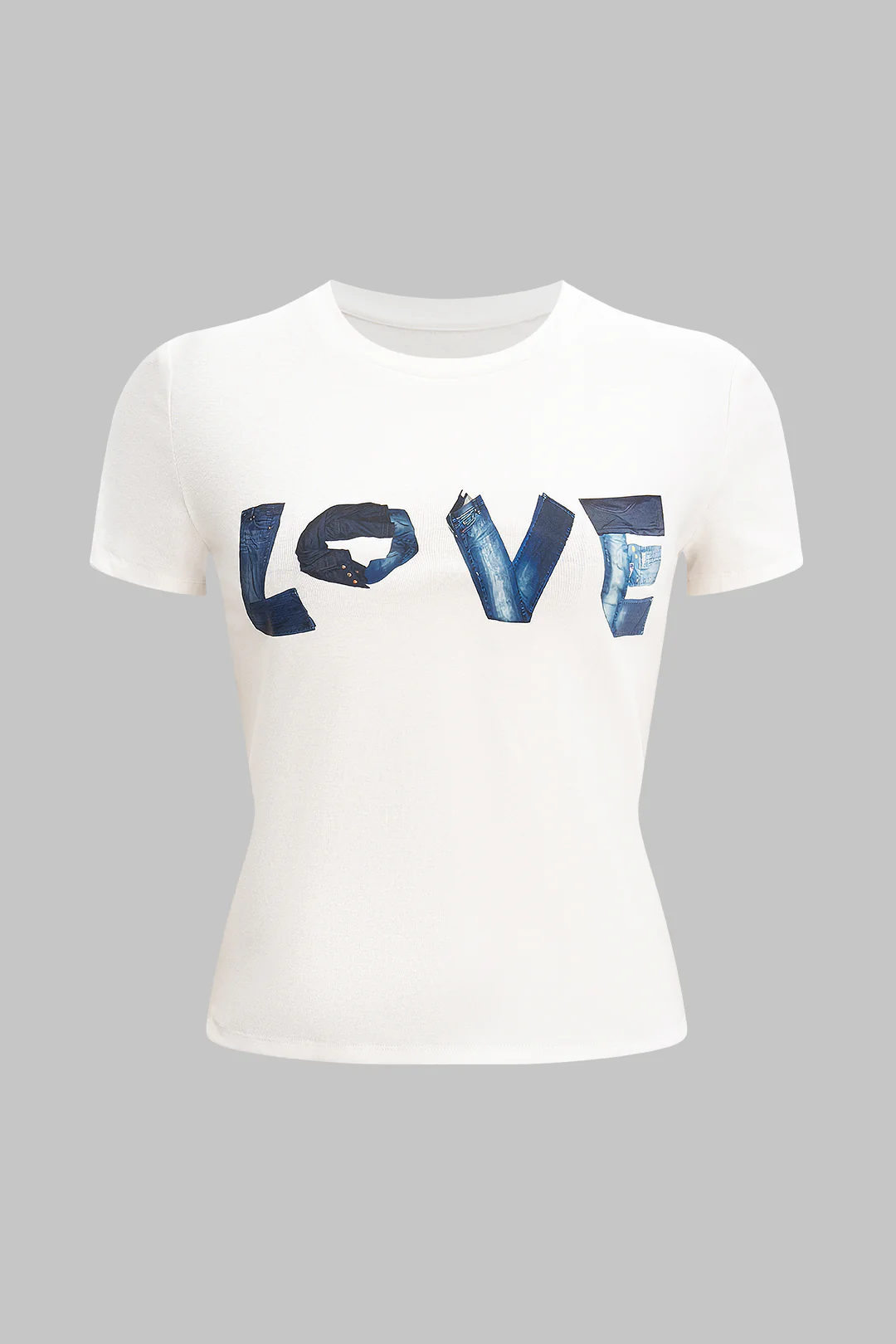 Letter Print Round Neck Short Sleeve T-Shirt - Flockneti