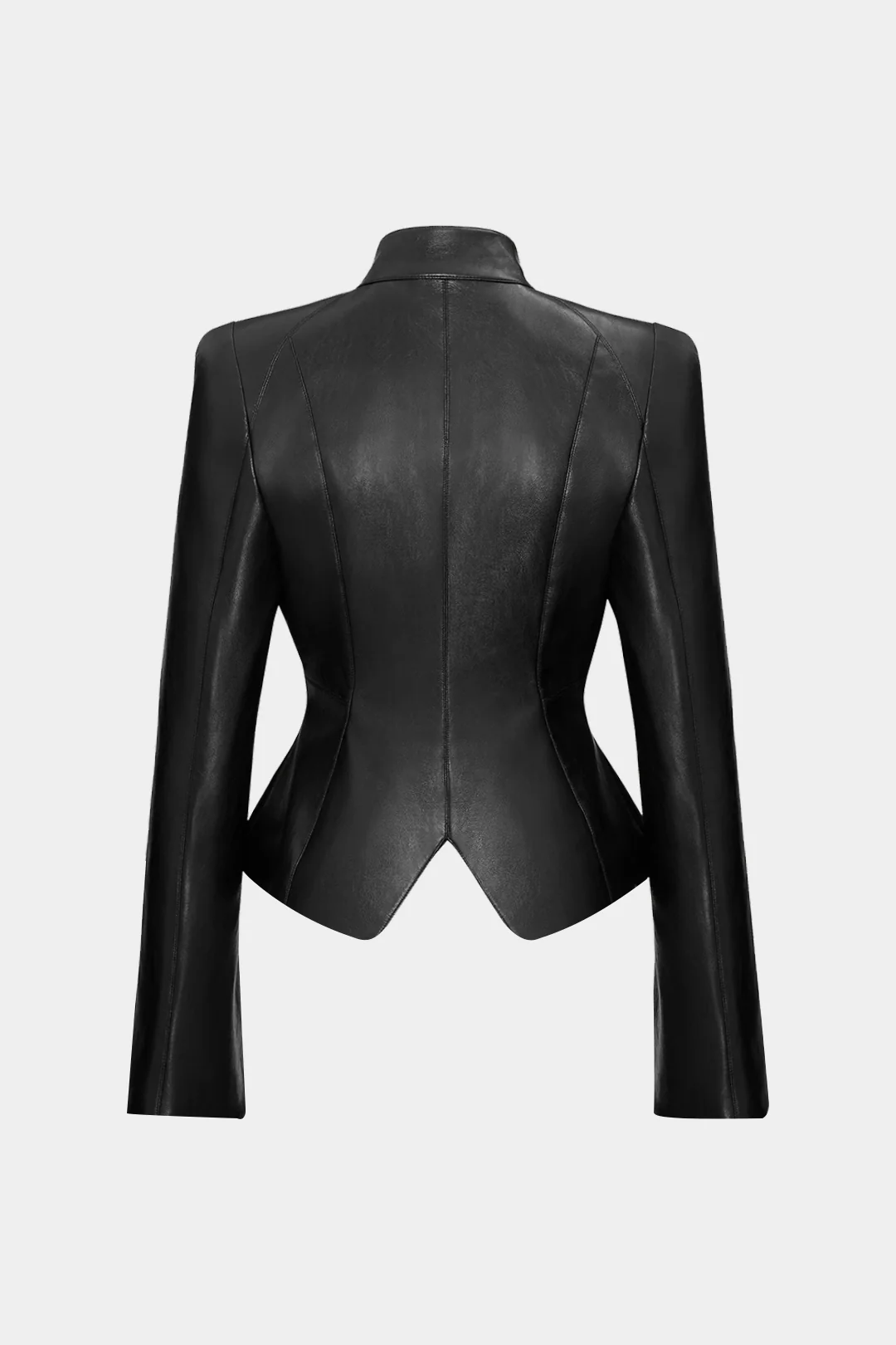 Mock Neck Faux Leather Button Jacket - Flockneti