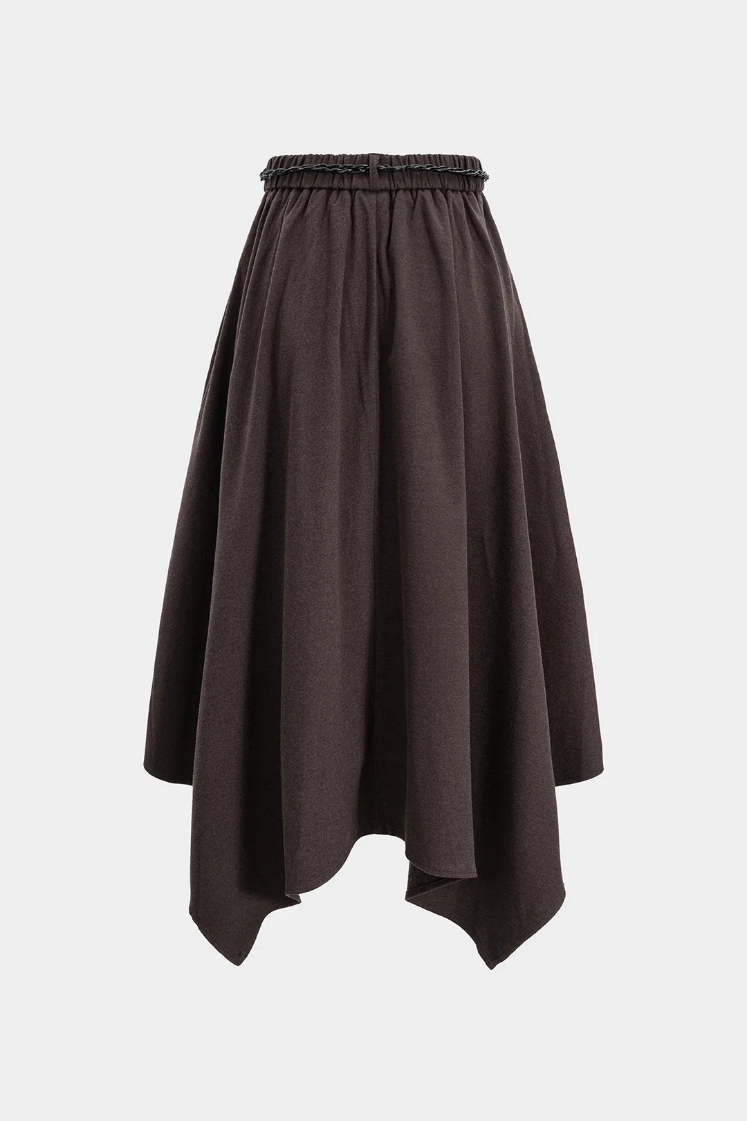 Suede Belted Shirred Waistband Irregular Hem Skirt - Flockneti