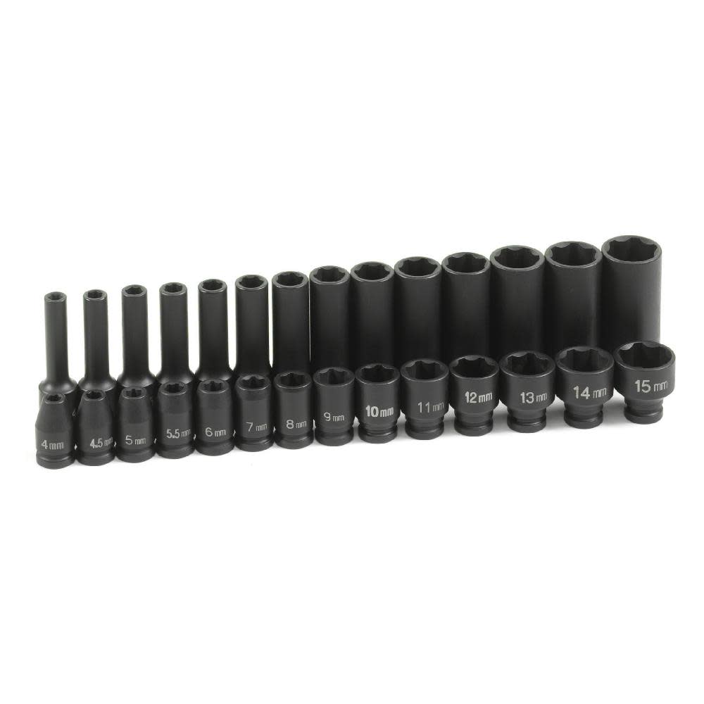 Grey Pneumatic 1/4″ Drive Standard and Deep Length Surface Drive Impact Set - Flockneti
