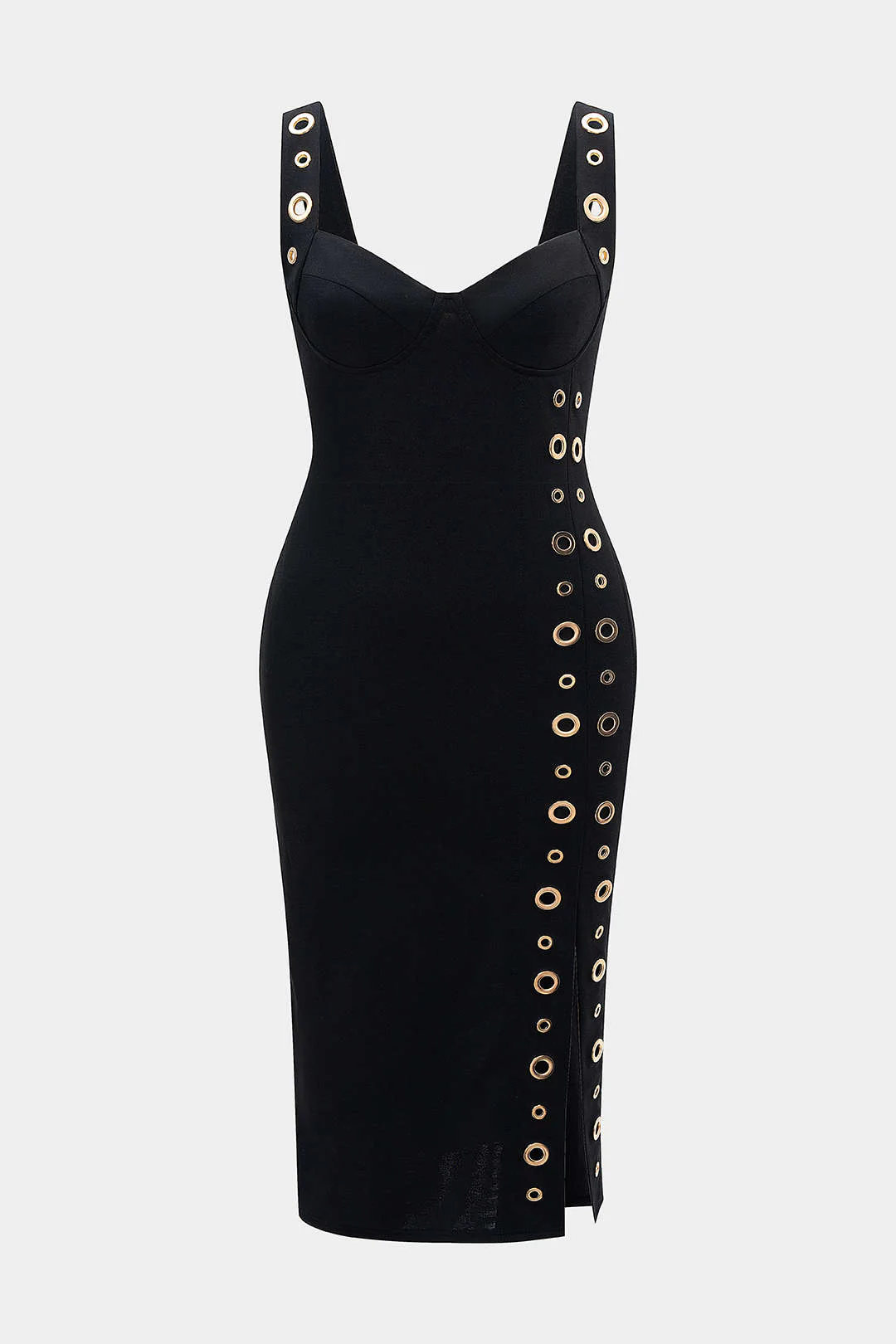 Plus Size Metallic Eyelet High Slit Sleeveless Maxi Dress - Flockneti